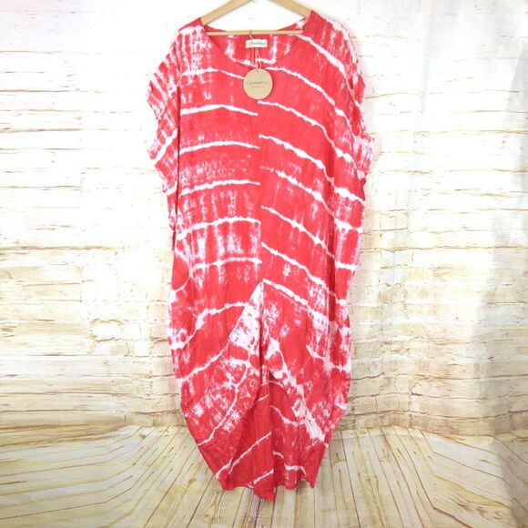 Cotton Ways Kaftan Caftan Womens One Size Red Tie Dye Rayon Dress NWT Boho Beach - Picture 2 of 14